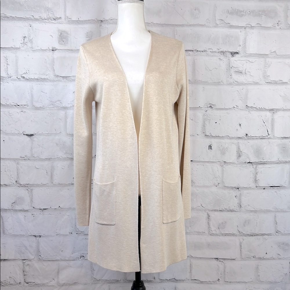 Joseph A. Long Sleeve Open Front Cardigan with Pockets Oatmeal Heather